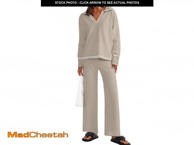 Lot 74-12356251 - ZESICA Women's 2 Piece Fall Outfits Long Sleeve V Neck Knit Sweater Tops Wide Leg Pants Sweatsuit Lo...