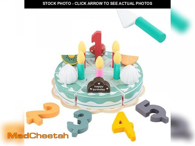 Lot 74-12315327 - Wooden Birthday Cake Play Food Set Toys, Pretend Play Kids Tea Party Set for Little Girls Toddlers, ...