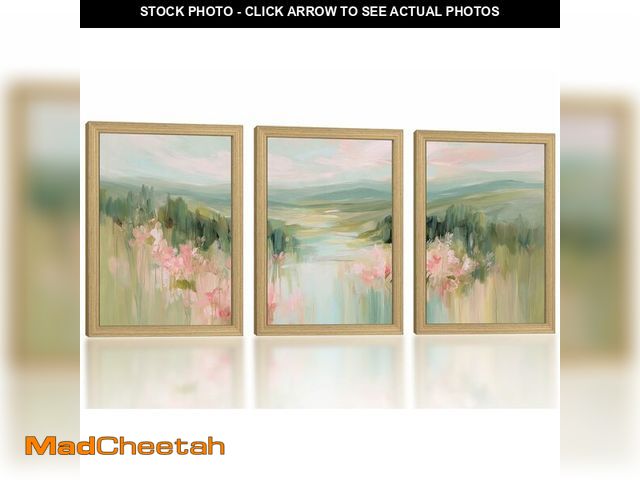 Lot 74-14380970 - Green and Pink Landscape Canvas Wall Art 3Pcs Framed Home Decor 12X16 Inch - UNUSED