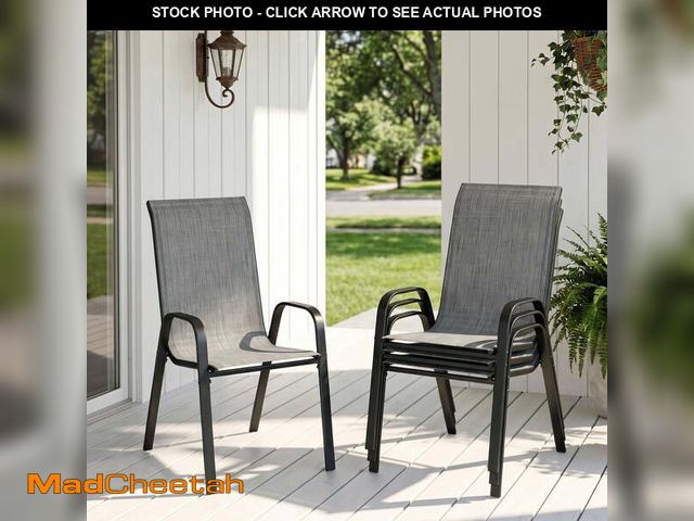 Lot 74-14603504 - Pirecart Set of 4 Patio Dining Chairs, Textilene Outdoor Stacking Chairs for Poolside, Backyard, Gar...