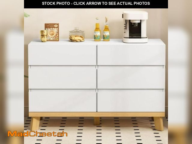 Lot 74-12462385 - (MISSING HARDWARE) Kadyn White Chest of Drawer  6 Double Drawer Dresser for Bedroom  Modern Storage ...