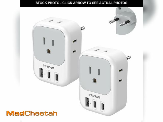 Lot 74-14153675 - TESSAN European Travel Plug Adapter 2 Pack, 3 USB Ports (2 USB C) PD 20W - UNUSED