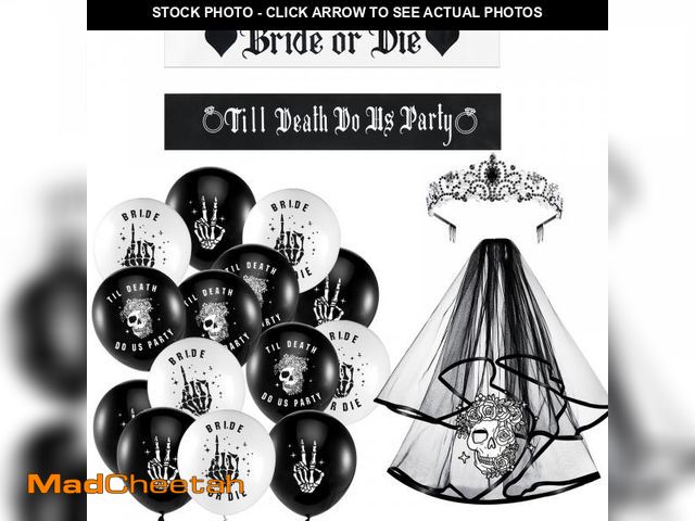 Lot 74-12440241 - Norme 39 Pcs Bride or Die Bachelorette Party Decoration Set Include 1 Bride Crown, 1 Skull Veil, 7 T...