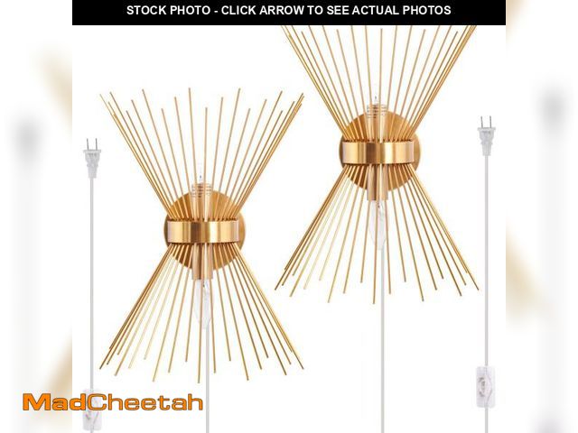 Lot 74-12053081 - VILUXY Mid-Century Plug in Wall Sconces Antique Brass Brush Paint Finish with Starburst Shade and ON...