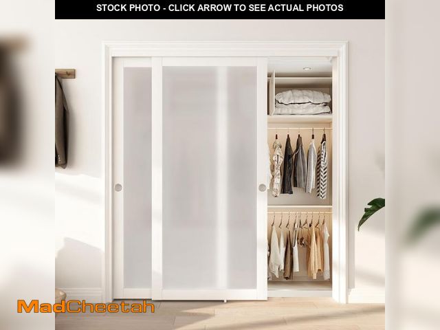 Lot 74-12540564 - BarnBase Sliding Closet Door 72"(Double 37") x 80", Full-Lite Frosted Glass Closet Door with Hardwar...
