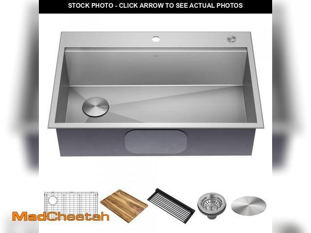 Lot 74-12463025 - KRAUS Loften 33 in. Drop-In/Undermount Single Bowl 18 Gauge Stainless Steel Kitchen Workstation Sink...