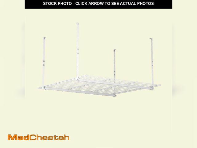 Lot 74-12771623 - HyLoft White Adjustable Metal Overhead Garage Storage Rack (45 in W x 45 in D) - UNUSED