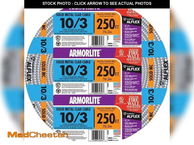 Lot 74-12667639 - Southwire 10/3 x 250 ft. Solid CU MC (Metal Clad) Armorlite Cable - UNUSED