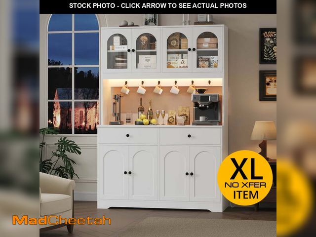 Lot 74-12891064 - Homfa 71" Kitchen Pantry with LED Lights and Charging Station, Freestanding Kitchen Cupboard with St...