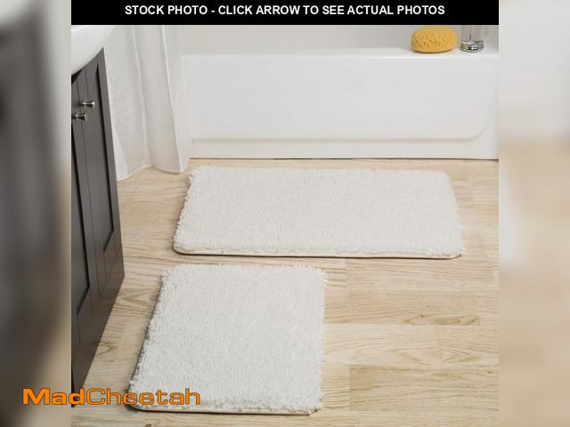 Lot 74-12367635 - Lavish Home 2 Piece Memory Foam Shag Bath Mat - White, 32"x21"x1.25" - UNUSED