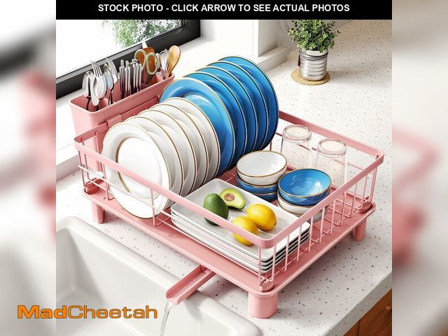 Lot 74-14213642 - SNTD Dish Drying Rack - Small Dish Rack for Kitchen Counter, Stainless Steel Dish Drainer with Utens...