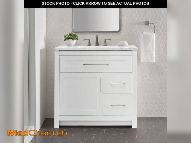 Lot 74-12298973 - Home Decorators Collection Clady 37 in. Single Sink White Bath Vanity with Silver Ash Cultured Marbl...