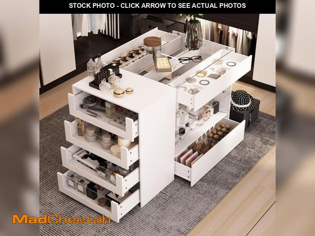 Lot 74-12032138 - FUFU&amp;GAGA White Wood Free Standing 47.2 in. W Jewelry Armoire With Tempered Glass Top and 8-Draw...