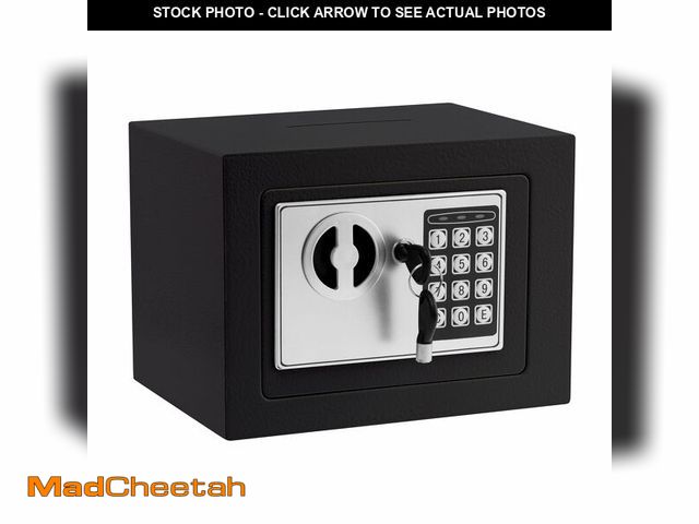 Lot 74-12977853 - Small Electronic Safe Box With Digital Keypad &amp; Keys - 9.05 x 6.7 x 6.7 Inches Wall Safe 0.23Cuf...