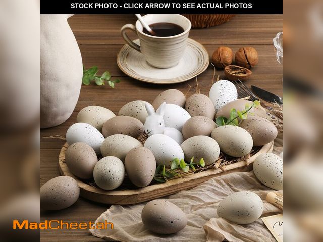 Lot 74-13550223 - Weysat 32 Pcs Easter Speckled Eggs Neutral Plastic Fake Chicken Eggs 2.36'' Textured Easter Decor Pa...