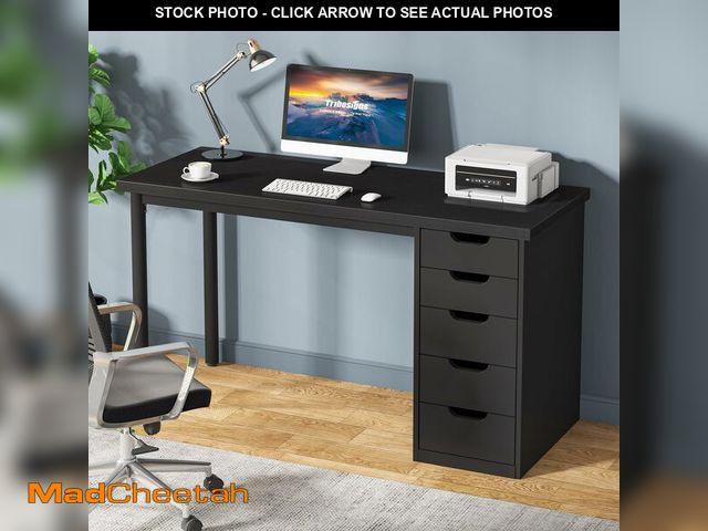 Lot 74-13788884 - Tribesigns Computer Desk with 5 Drawers, 47 inches Rustic Brown Home Office Desk with Storage, Moder...