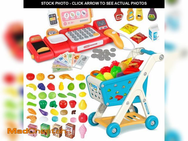 Lot 74-12719117 - Yalujumb Kids Shopping Cart Trolley Play Set and Pretend Play Calculator Cash Register Toy with Pret...