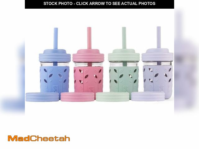 Lot 74-13568645 - Elk and Friends Kids + Toddler Glass Cups | The Original 8oz Glass Mason Jar with Sleeves + Lids | S...