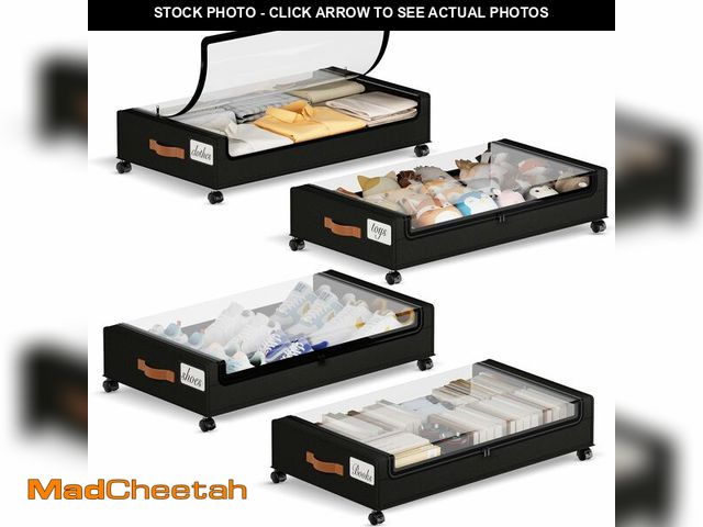 Lot 74-14274438 - Yecaye Under Bed Storage with Wheels, 4 Pack Under the Bed Storage Containers with Lids &amp; Label,...