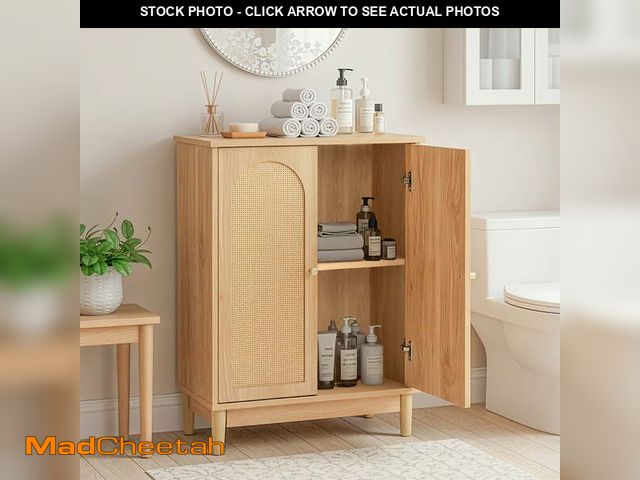 Lot 74-14351651 - (MISSING HARDWARE) Ktaxon Bathroom Floor Cabinet Storage with 2 Doors and Adjustable Shelves, Rattan...