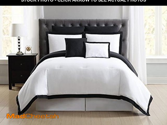 Lot 74-12138092 - TRULY SOFT Everyday Hotel Comforter Sets White and Black Polyester 7-Piece Full/Queen Comforter Set,...