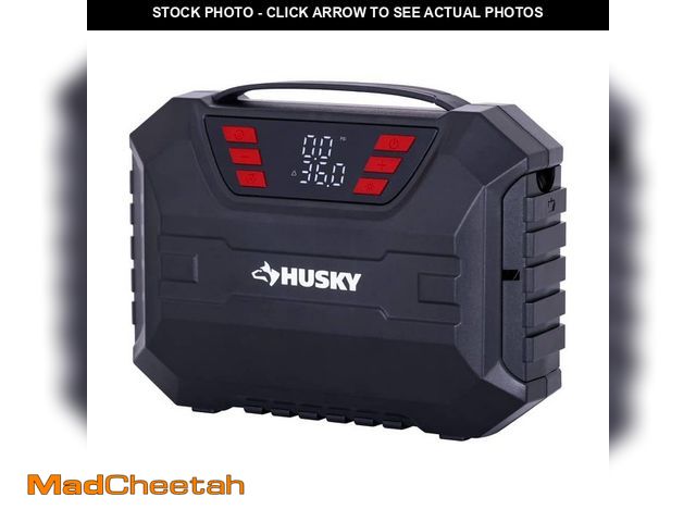 Lot 74-14439573 - Husky 12-Volt DC Compact Quick Flow Air Compressor Air Pump Inflator with Digital Pressure Gauge, LE...