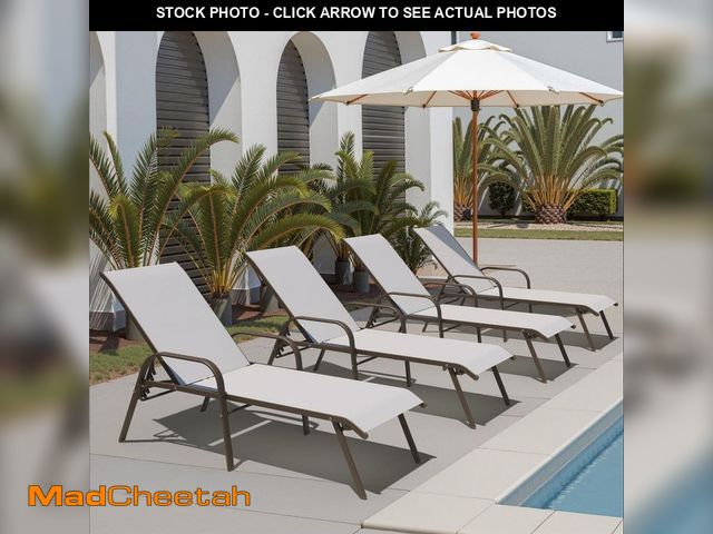 Lot 74-14085445 - Pellebant All-Weather 4-Piece Outdoor Chaise Lounge w/ 6-Position Adjustable Metal Backrest and Armr...