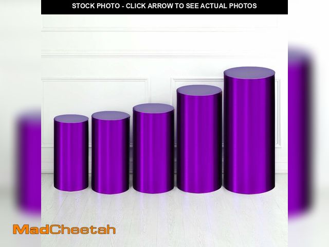Lot 74-14273704 - uxcell Set of 5 Purple Cylinder Spandex Stand Covers, Plinth Stand Cover for Party Wedding Birthday ...