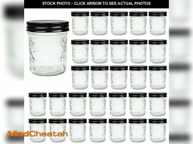 Lot 74-14426649 - Glass Jars With Lids,6 oz Jars With Black Lids Small Clear Canning Glass For Caviar,Herb,Jelly,Jams,...