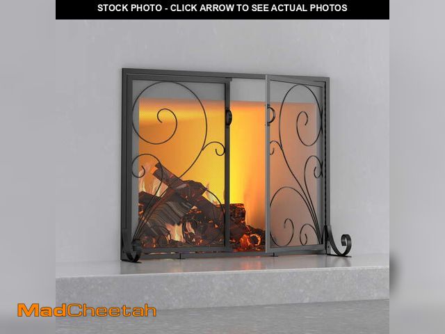 Lot 74-14259794 - Fire Beauty Fireplace Screen with 2 Hinged Doors - Handcrafted Solid Steel Frame, Heavy Duty Metal M...