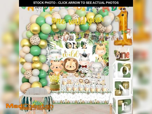 Lot 74-11986028 - Wild One Birthday Decorations Safari Jungle Animal 1st Birthday Party Supplies include Balloon Box B...