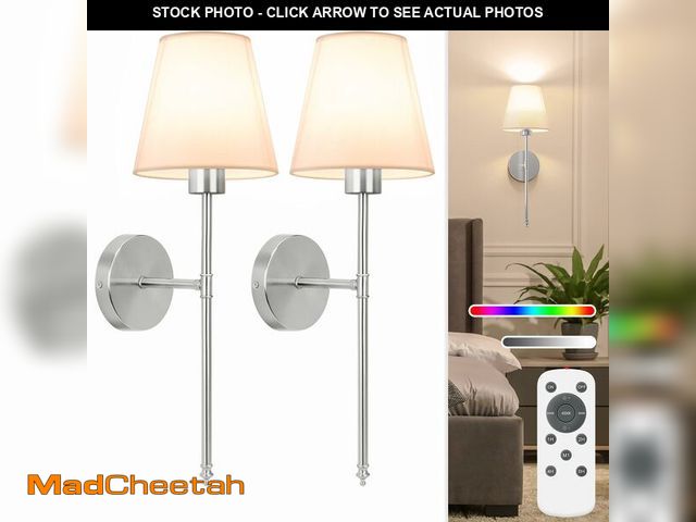 Lot 74-12440185 - NIORSUN 19.9 inch Battery Operated Wall Sconce Set of 2,Brushed Nickel Rechargeable Wall Lights with...