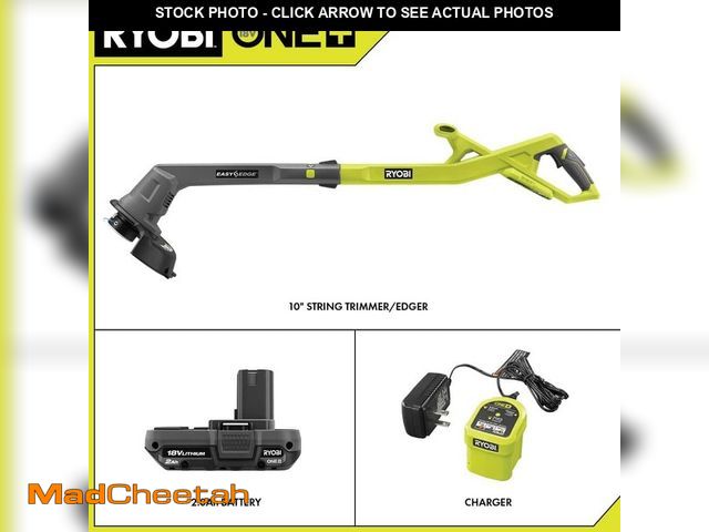 Lot 74-14344340 - RYOBI ONE+ 18V 10 in. Cordless Battery String Trimmer/Edger with 2.0 Ah Battery and Charger - USED