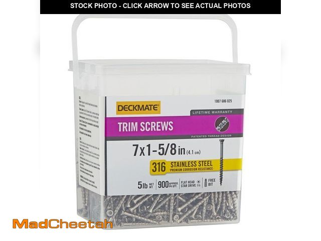 Lot 74-12675292 - DECKMATE Marine Grade Stainless Steel #7 X 1-5/8 in. Wood Trim Screw 5lb (Approximately 900 Pieces) ...