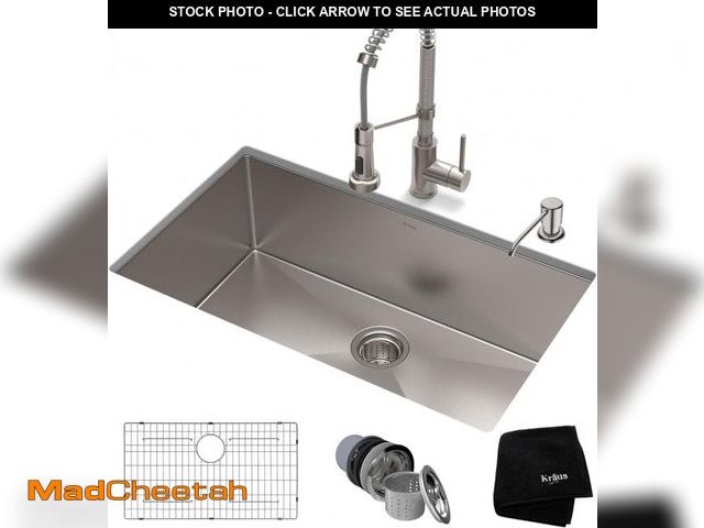 Lot 74-12137059 - KRAUS 32-inch 16 Gauge Standart PRO Kitchen Sink Combo Set with Bolden 18-inch Kitchen Faucet and So...