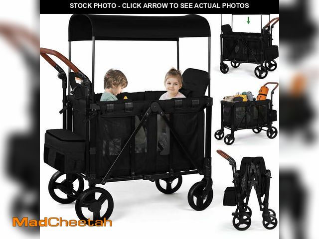 Lot 74-12941134 - Vomeast Wagon Stroller for 2 Kids, 3-in-1 Stroller Wagon with Canopy, 5-Point Harness, Adjustable Ha...