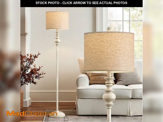 Lot 74-13540934 - BOBOMOMO 64.25" Farmhouse Floor Lamp for Living Room, Tall Antique White Standing Lamp with Rotary S...