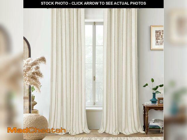 Lot 74-13959804 - DriftAway Farmhouse Linen Blackout Curtains 84 Inches Long for Bedroom Striped Double Layer Thermal ...