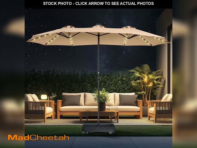 Lot 74-14586403 - Patbrela 15ft Patio Umbrella with Light and Base, Double Sided  Large Rectangular Outdoor Umbrella w...