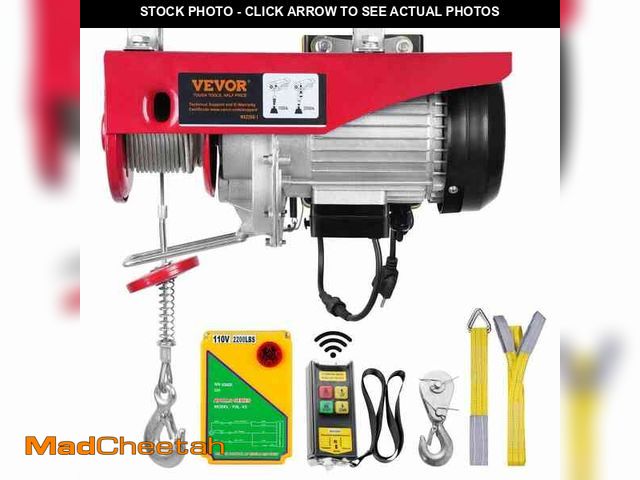 Lot 74-13605763 - VEVOR 2200 lbs. Electric Chain Hoist 1600W 110V Electric Steel Wire Winch with Wireless Remote Contr...