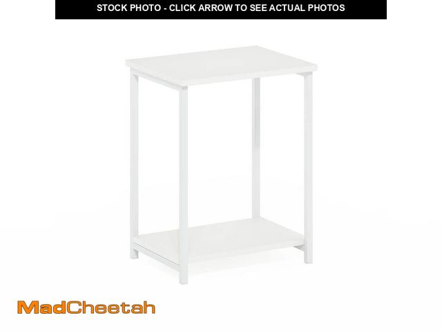 Lot 74-12746557 - Furinno Simplistic 15.2 in. White/White Rectangle Wood End Table with Metal Frame - UNUSED