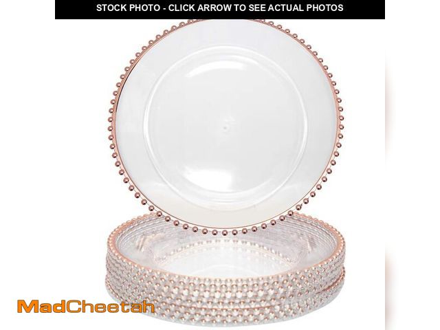 Lot 74-14266125 - DaCakeWS Rose Gold Bead Acrylic Charger Plates 13", Set 10PCS Round Table Charger Plates Decoration ...