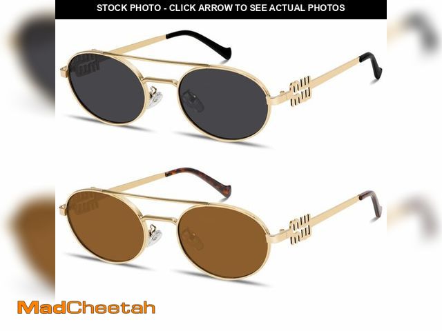 Lot 74-14480328 - Rmerom Retro Gold Metal Oval 90s Sunglasses for Women Small Chic Sunnies - USED