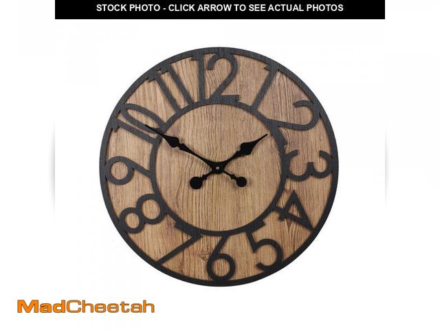 Lot 74-12540664 - Decorative Wooden Wall Clock, 16 Inches Diameter, Rustic Design - UNUSED