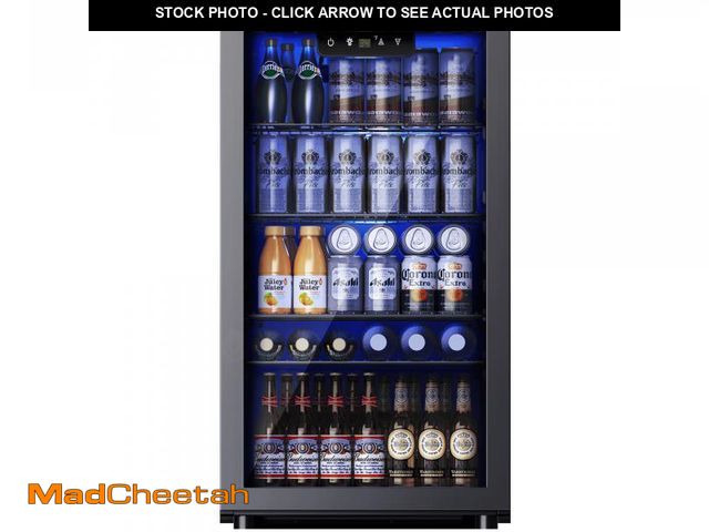 Lot 74-12144571 - Simzlife 130 Can Beverage Refrigerator and Cooler with Glass Door for Home, 17.3 in D, 31.3 in H, Si...