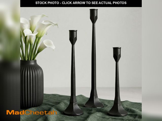 Lot 74-14146333 - CYNTHRAX Black Iron Taper Pillar Candle Holders Set of 3, Candlestick Holders Rustic Vintage Decorat...
