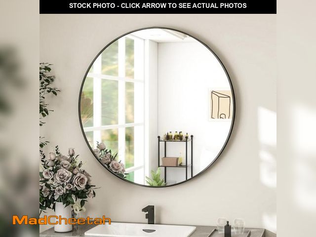 Lot 74-12365184 - GLSLAND 30 in. W x 30 in. H Round Metal Framed Wall Bathroom Vanity Mirror Black - UNUSED