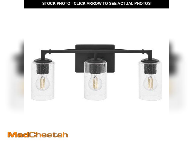 Lot 74-12557411 - Home Decorators Collection Helenwood 22 in. 3-Light Matte Black Bathroom Vanity Light with Clear See...