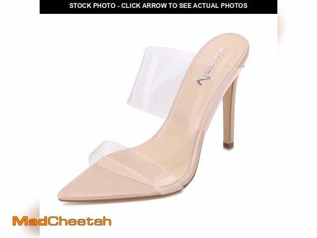 Lot 74-12460837 - vivianly Clear Pointed Toe Heel Sandals Transparent Strap Stiletto High Heels Slip on Mules for Wome...