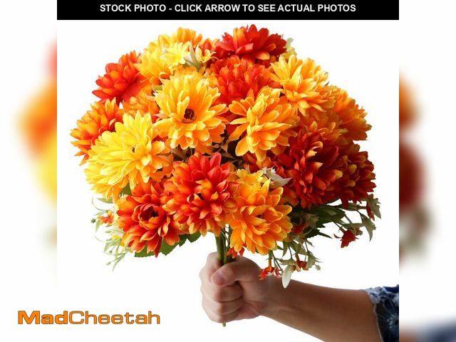 Lot 74-13550727 - YXYQR 6 Pack Artificial Marigold Silk Flowers Bouquet, Burnt Orange Yellow Fake Mums Chrysanthemums,...